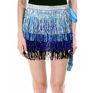 70s Costume Blue Silver Sequin Skirt Fringe Skirt - Womens 70s Disco Costumes 